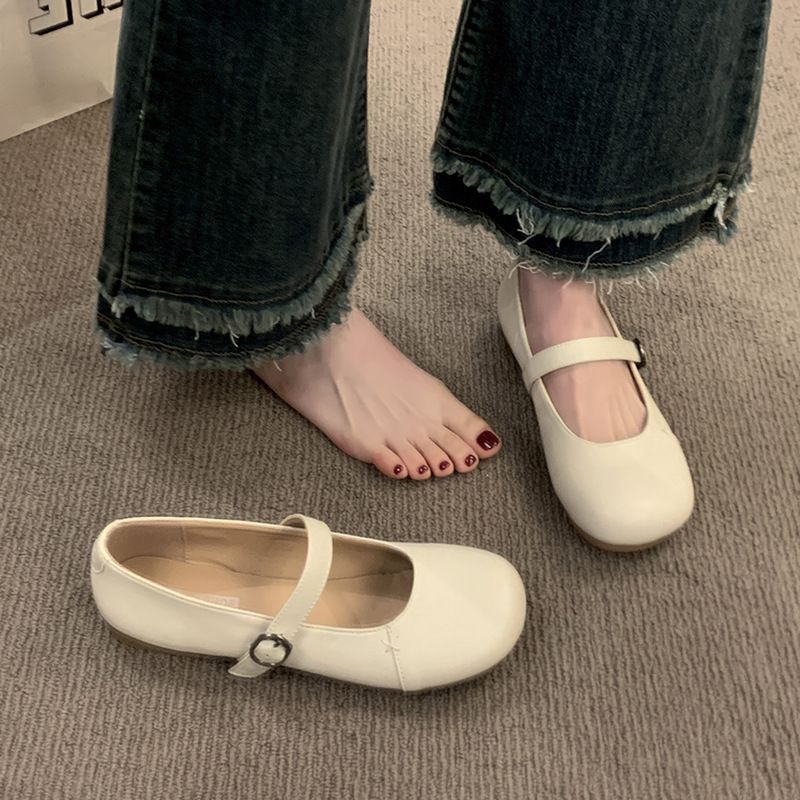 Flat Bottom Round Head Retro Student Versatile Small Leather Shoes Women's Spring And Summer Skirt French Mary Jane Single Shoes_vogvips.com