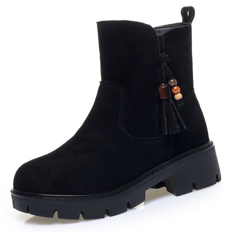 Soft Leather Warm Snow Boots For Women, New Winter With Added Fleece And Thickened Wool, Women's Short Sleeved Cotton Shoes_vogvips.com
