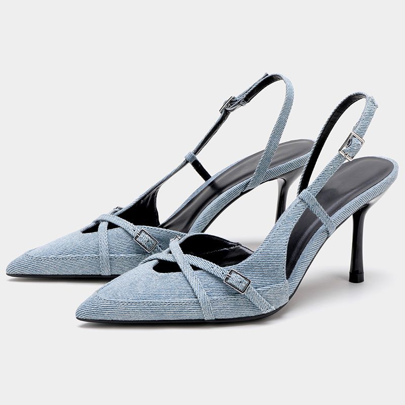 ZA Wome's Shoes Summer New Frech Style White Closed-Toe Stiletto Fashio Poited Toe Cross Strap Sexy Sadals For_vogvips.com