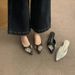 Chunky Heel French Style Closed-Toe Mul For Women, 2025 Spring And Autumn New Brown Rhintone Pointed Toe Evening_vogvips.com