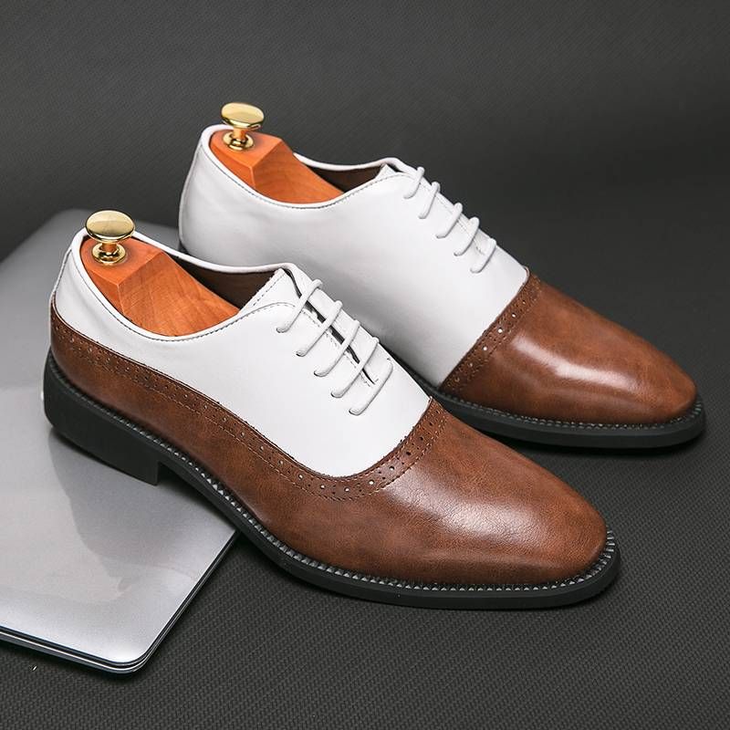 Men's Fashion Brown Brock Carved Men's Shoes Braided Blue Business Derby Shoes Lace-up Genuine Leather British Banquet Dress Wedding Leather_vogvips.com