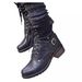 Popular Women's Boots Autumn/Winter Square Heel Mid-Calf Laced Low-Top Boots British Style Martin Boots_vogvips.com