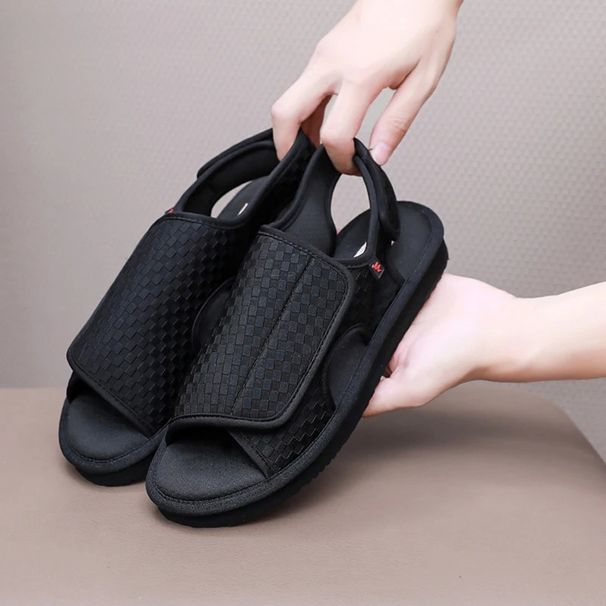 Men's Women's Diabetic Shoes Black Light Summer Breathable Anti-Slip Walking Sandal Adjustable Hook&Loop For Ladies_vogvips.com