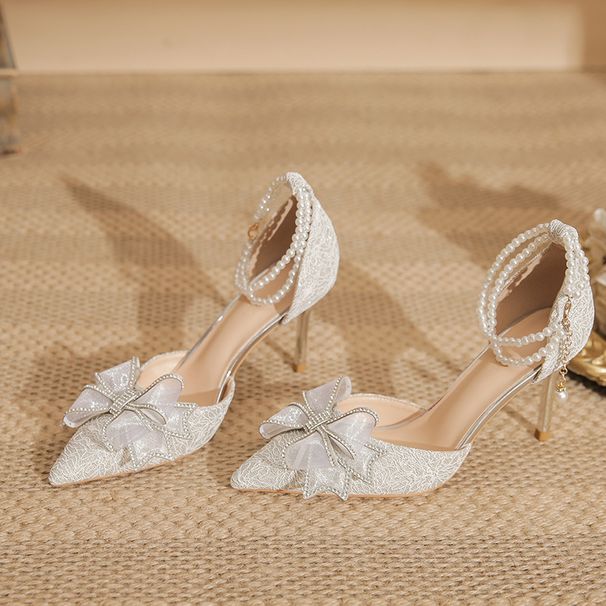 Women's Shoes Legant Bow High Heels Pointed Toe Stiletto Sandals With Pearl Accents For Wedding Party Evening Dress_vogvips.com