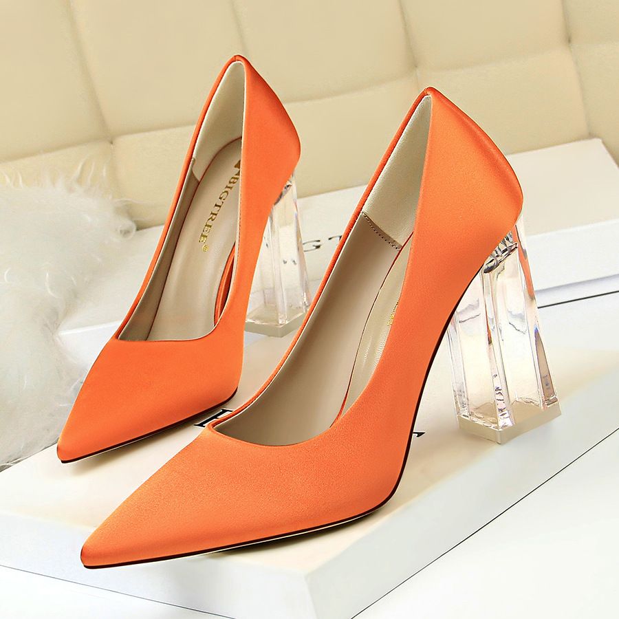 2993-1 Korean Edition Fahion Tranparent Crytal Satin Shallow Mouth Pointed Sexy High Heel Wedding Women' Single_vogvips.com