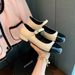 831 Huidong Yixinda 2025 Flat Mary Jane Soft Leather Shallow Mouth Round Toe Color Block Single Strap Women's Shoes_vogvips.com