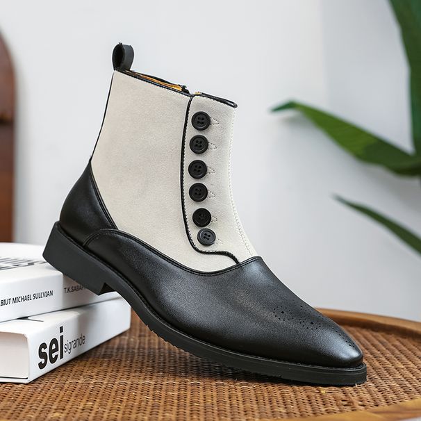 New Fashion Brown And White Chelsea Boots Men's British Retro Gentleman Black Reverse Velvet Leather Boots Pointed Toe Black Zippered Men's Boots_vogvips.com