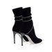 Women's Stiletto Boots - Pointed Toe High Heel Ankle Boots With Stretch Knit & Rhinestone Accents - Slim Fit Mid-Calf Boots For A Leg-Lengthening Look_vogvips.com