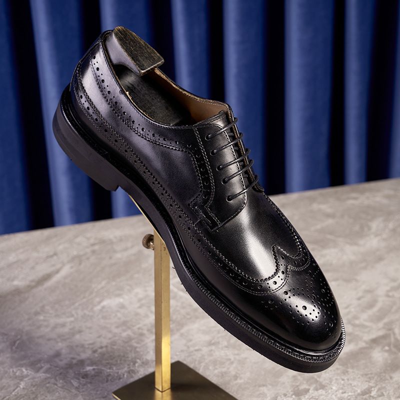 Men's Genuine Leather Brogue Oxford Shoes Business Formal Round Toe Wedding Dress Shoes For Gentlemen_vogvips.com