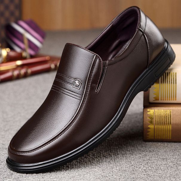 Suitable For All Seasons Spring Business Casual Genuine Men's Middle-aged Leather Soft Sole Cowhide Small Slip-on Large Size Dad Shoes_vogvips.com