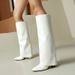High Heel Boots Pointed Toe Chunky Heel Knee High Western Boots For Jeans Black White Winter Fashion Slip On Style, Western Style, Denim Boots._vogvips.com
