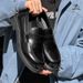 Lefu Men's Black High-end Feeling Set Feet, One Foot On British Style Small Leather Shoes, Casual Versatile Bean Shoes_vogvips.com