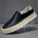 Men's First Layer Cowhide Thick Sole Casual Sneakers Spring New Lazy Slip-On White Shoes Genuine Leather Breathable_vogvips.com