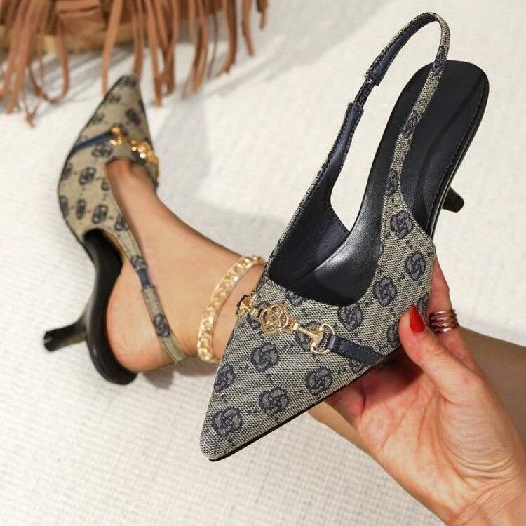 Large Size Women's Shoes Fashion Thin Heel Shallow Mouth After The Deep Pattern Pattern Iron Buckle Comfortable Sandals_vogvips.com