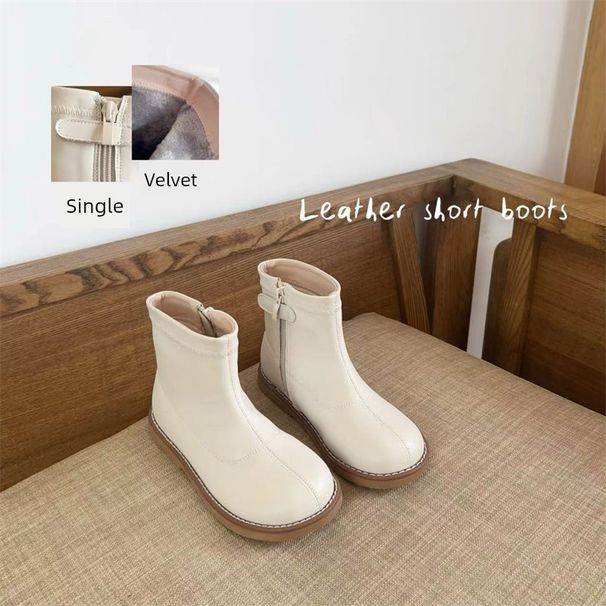 Real Cowhide White Children's Stylish Boots_vogvips.com