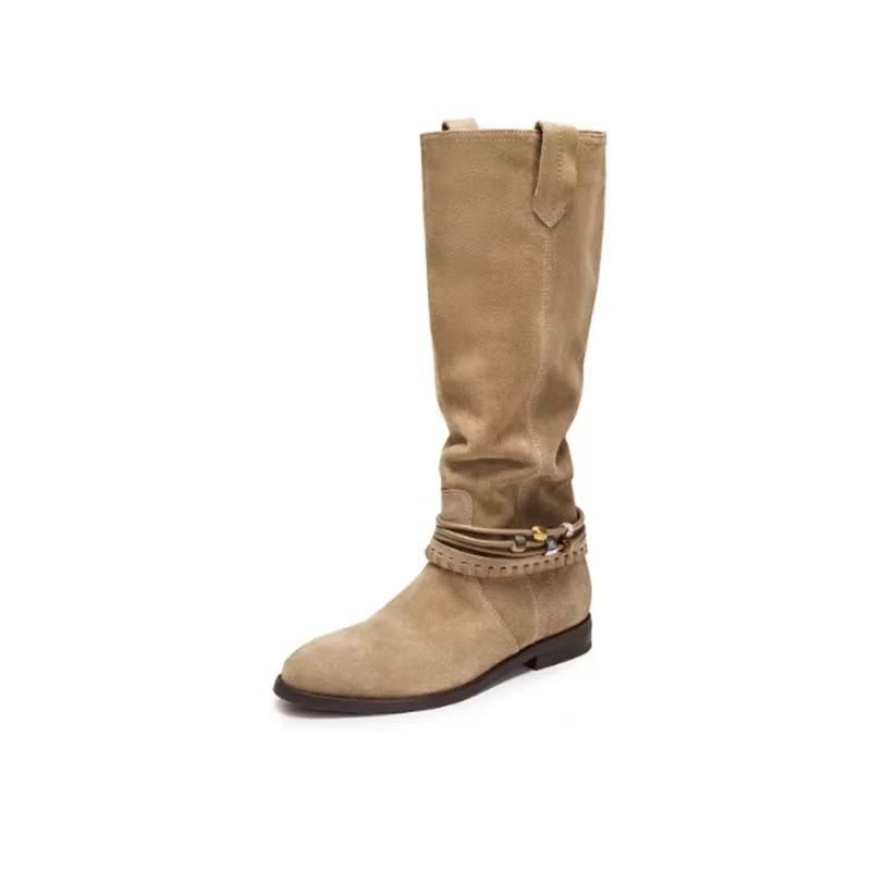 Velvet-textured Boots For Women, Model 25, Chunky Heel With Tassels, Milarad Long-leg Boots With Gathered Fabric, Knight-style Boots._vogvips.com