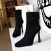 Women's High Heel Waterproof Platform Pointed Toe Faux Fur Elastic Single Boot Slim Fit Boot Thick Heel Fashion Short Boot_vogvips.com