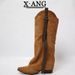 Cow Suede Pointed Toe Chunky Heel Slimming Boot Brown Riding Over-the-Knee High Long Western Cowboy Boots_vogvips.com
