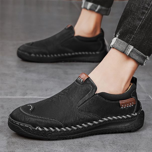Men's Shoes: Large-Sized Hand-Stitched Casual Shoes, Soft-Soled Wide-Toe Business Leather Shoes, Men's One-Foot Bean Sho_vogvips.com