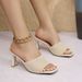 Women's Large Size High-heeled Sandals For Foreign Trade, 2026 New Model, Solid Color Fly-knit Slip-on Sandals,_vogvips.com