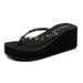 Women's Black Floral Print Flip Flops Casual Slip-On Sandals Solid Color Summer High Heeled Wedge Non-Slip Beach Shoes_vogvips.com