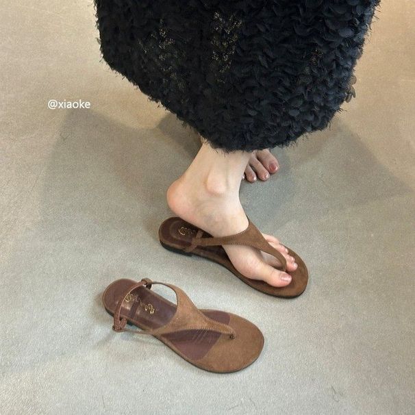 New Summer Flip-Flop Sandals Versatile 2026 Roman Style Black Beach Fairy Flat Retro Vacation Shoes_vogvips.com