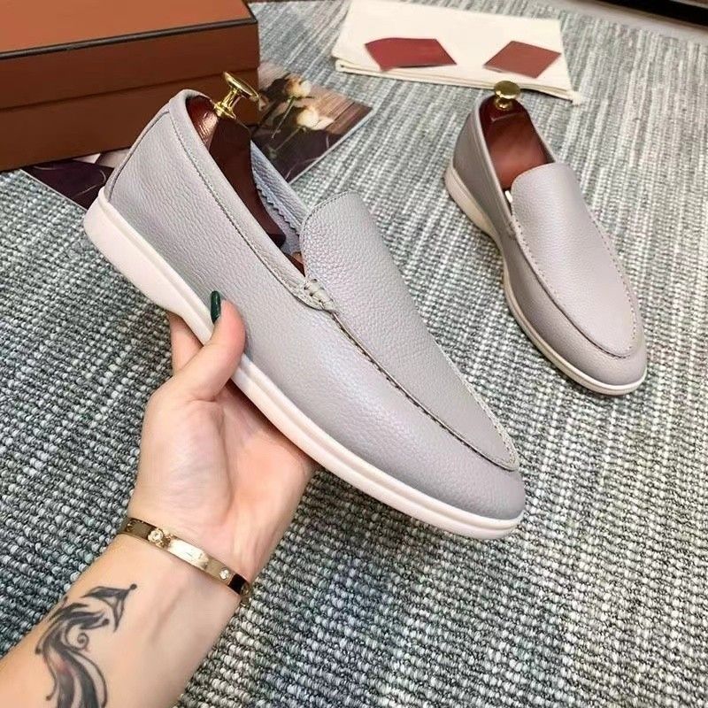 L Family Summer Solid Color Low Cut Adhesive Shoes Round Toe Casual Black Natural Single Shoe Genuine Leather_vogvips.com