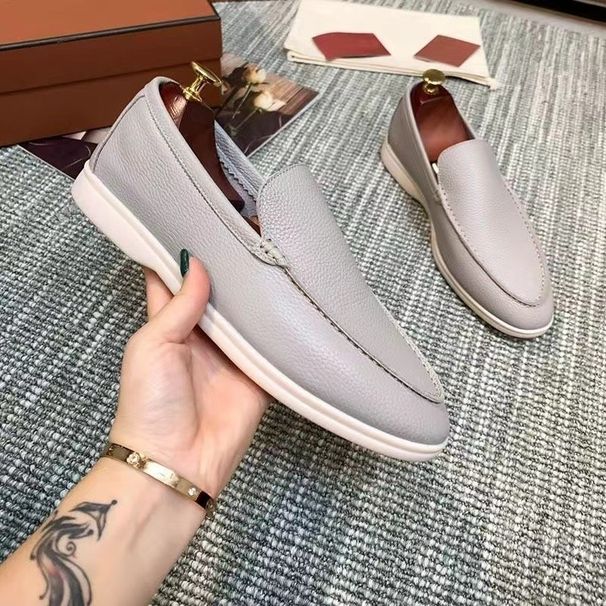 L Family Summer Solid Color Low Cut Adhesive Shoes Round Toe Casual Black Natural Single Shoe Genuine Leather_vogvips.com