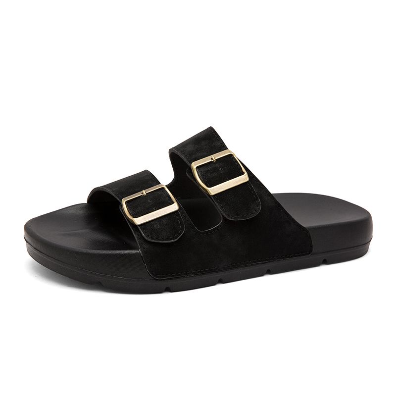 Summer Retro Double-button Matte Surface Flip-flop Versatile And Fashionable Casual And Comfortable Slip-on Sandal_vogvips.com