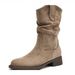2025 New Khaki Martin Spring And Autumn Slouch Wrinkled Single Mid-Calf Western Cowboy Boots For Women_vogvips.com