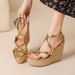 Women's Fashionable Versatile Wedge Sandals Cowhide Thick Soled Waterproof Platform High Heeled Roman Sandals【Pre-sale | Ships In 15 Days】_vogvips.com