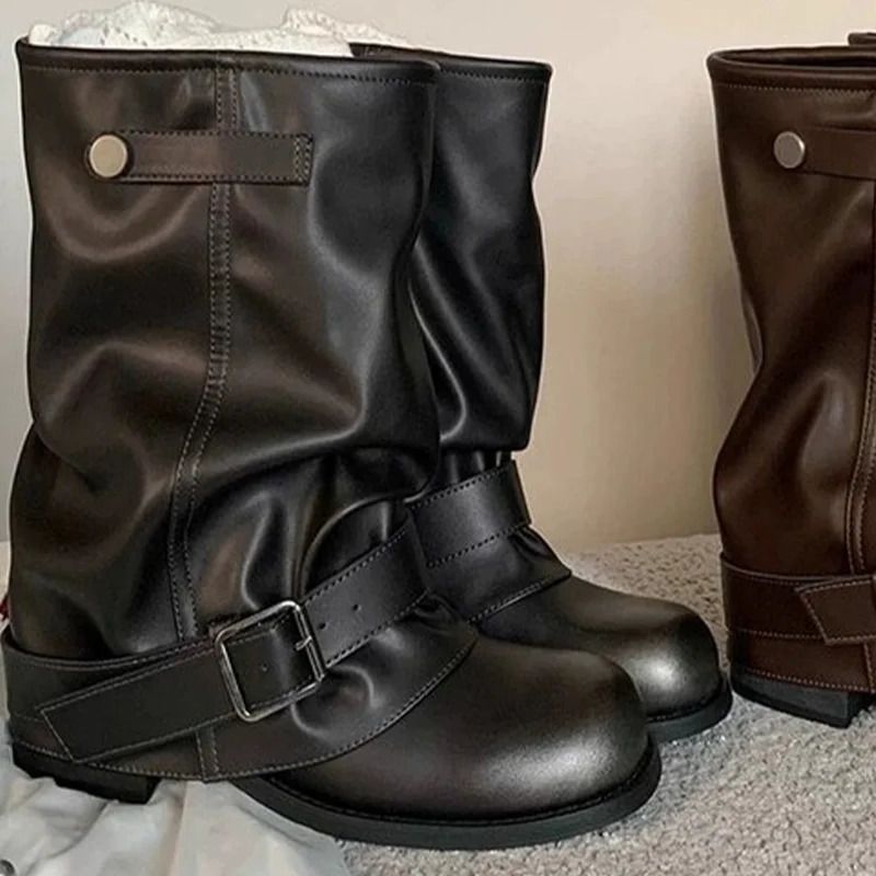Womens Ankle Mid Heels Leather Winter Shoes Fashion Trend Gothic Boots Walking Dress Short Mujer Botas 251126_vogvips.com
