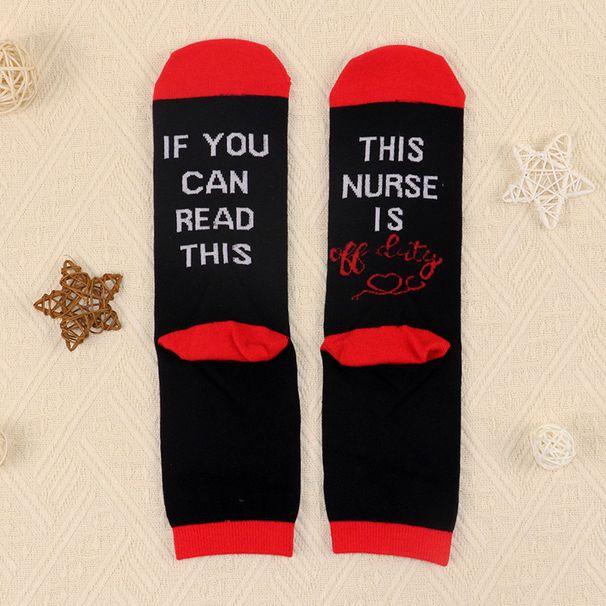 Cotton midtube nurse socks sole letter jacquard casual sports socks_vogvips.com