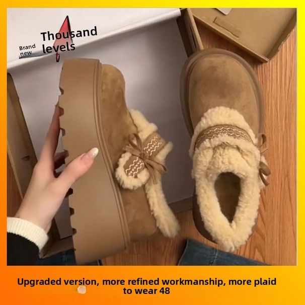 Snow Boots Plush Loafers Cotton Women's 2025 Winter New Style Platform Thick Sole Height Increasing Fleece Lined Warm_vogvips.com