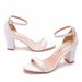 Women’s Shoes 7cm thick heel shallow mouth one strap sandals round head square root thick heel sandals white bridal wedding sandals women_vogvips.com
