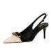Women's shoes with thin heels, high heels, light mouth, color matching pointed metal chain decoration with hollow back strap single shoes_vogvips.com