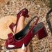 Patent leather bow bun back empty women's sandals square head chunky heels Burgundy high heels_vogvips.com