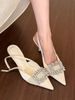 Morning Steps, Elegance, Light Cream Yellow Pointed Square Buckle Rhinestone High Heels, Women's Spring And Summer Air_vogvips.com