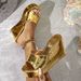 Women S Platform Heel Gold Shiny Fashion Elegant Simple Slip On Casual Sandals_vogvips.com