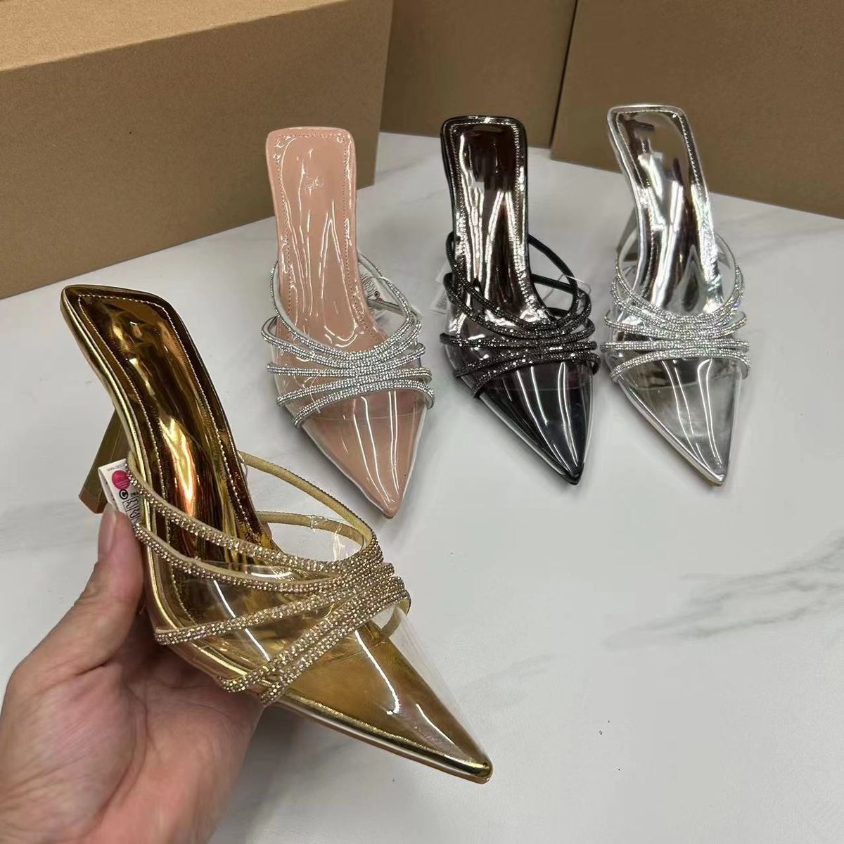Women S Shoe High Heeled Stiletto PVC Transparent Fashionable Women Sandals And Slippers_vogvips.com