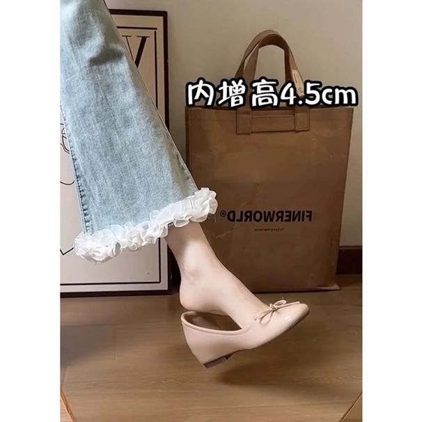 Nude Single Shoes Women's Inner Height Increase Flat-soled Ladyshoes French Temperament Ballet Shoes Light Mouth Soft Sole Doudou Shoes_vogvips.com