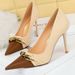 BIGTREE Shoes Women Pumps Metal Chain Decoration High Heels Mixed Colors Pointed Stilettos Lady Heels Party Shoes Female Pumps_vogvips.com