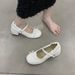 French Lace Bow Mary Jane Shoes Women's Silver Single Shoes Inner Height Increase Evening Small Leather Shoes_vogvips.com