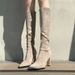 Pointed-toe Apricot Suede High-heeled Long For Women, 2024 Autumn And Winter Stretch Slim Boots, Chunky Heel_vogvips.com