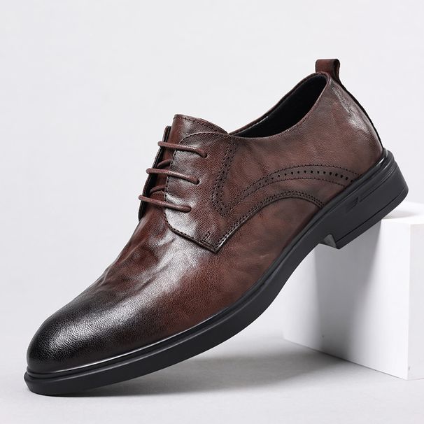 The first layer of sheepskin men's business casual leather shoes formal men's leather men's shoes pointed single shoes_vogvips.com