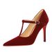 Women's Shoes Pointed Toe High Heels, Sexy Stiletto Heels, Versatile Red Sole, Suede, T Strap, Low Cut, Elegant Single Shoes For Women._vogvips.com