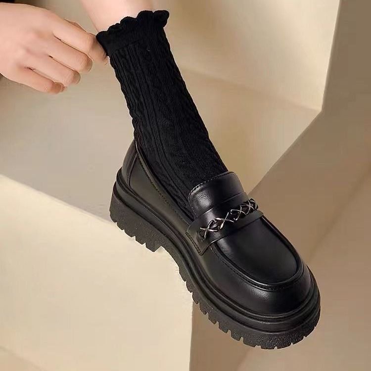 British-style Women's With Thick Soles Height Increase, 2025 Spring New Loafers Women, JK Soft Leather Single Shoes,_vogvips.com