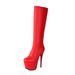 Elegant Platform Stiletto Boots For Women - Stretchable Mid-Calf Design (Sizes 35-46) | Matte Black / Patent Black / Red"_vogvips.com