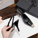 Women's Summer New High-heeled, Metal-tipped Single Shoes, Black Patent Leather, Park Chae-young Rose Closed-toe_vogvips.com