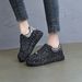 Stylish Rhinestone Embellished Low-Top Sneakers For Women – Breathable Fabric, Chunky Platform, Lace-Up Design, Casual & Trendy_vogvips.com